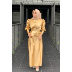 Adior Satin Silk Khayla Drape Blouse - Light Gold
