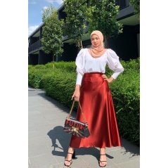 Adior Satin Silk A-Cut Skirt - Red Wine