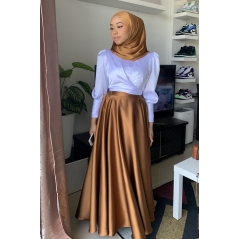 Adior Satin Silk Flare Skirt - Golden Brown