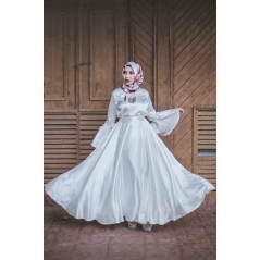Adior Satin Silk Flare Skirt - Pearl White